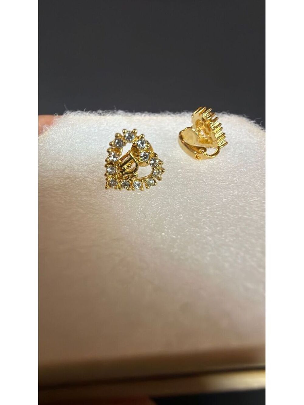 Christian Dior Small Heart Rhinestone Clip On Earrings
